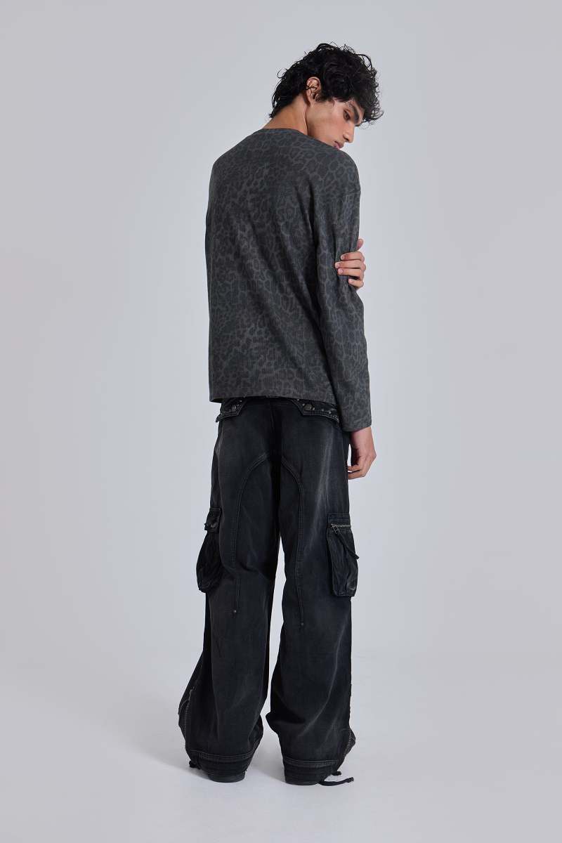 Jaded London Irbis Waffle Long Sleeve Top Charcoal