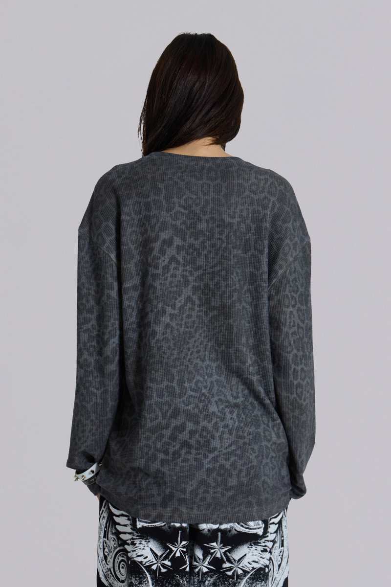 Jaded London Irbis Waffle Long Sleeve Top Grey
