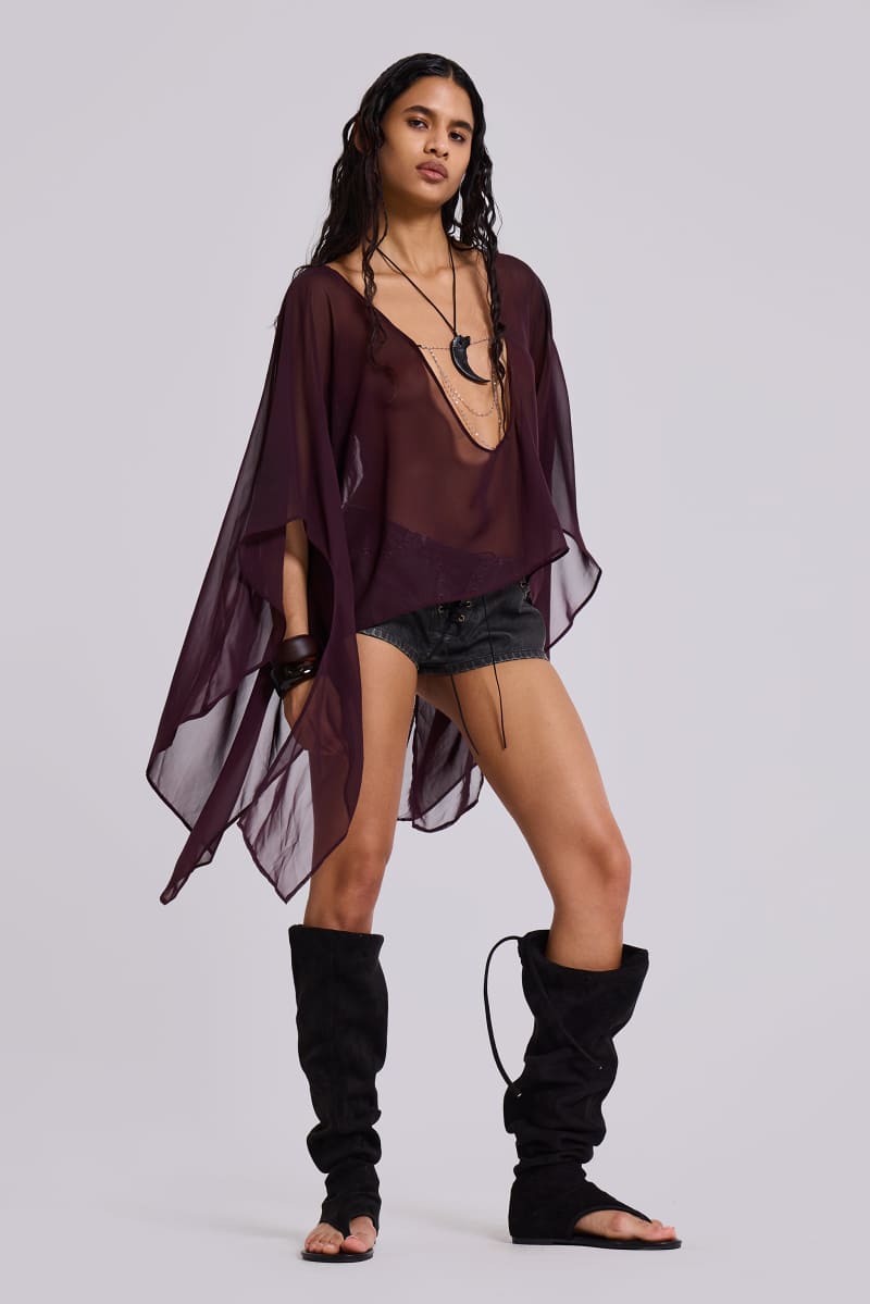 Jaded London Kaiane Chiffon Cape Top Purple