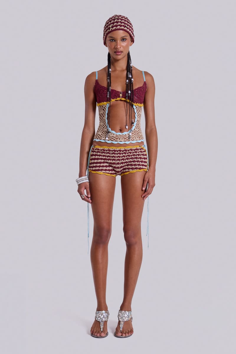 Jaded London Kalani Cut Out Crochet Top Burgundy