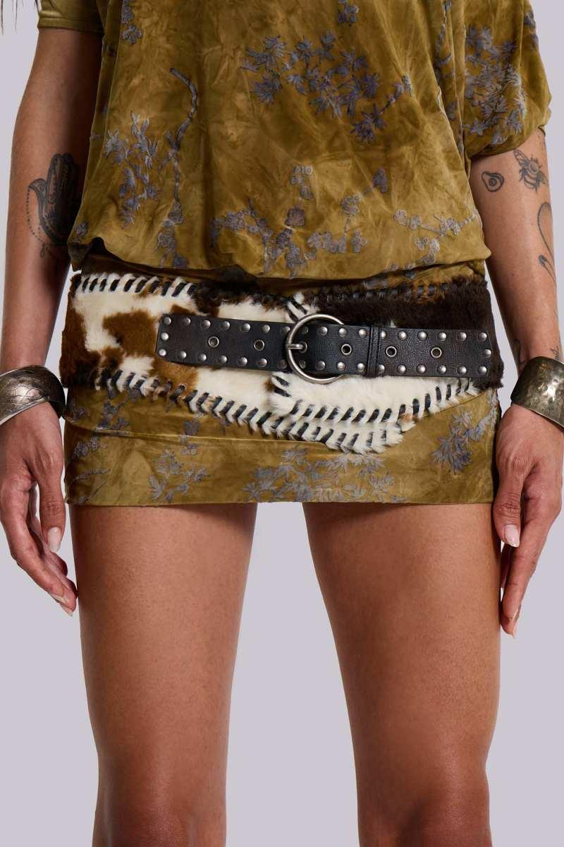 jaded london Kena Whipstitch Cow Belt Cow Print