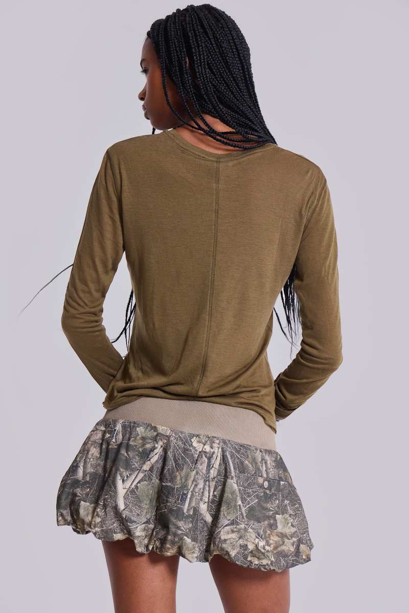 Jaded London Khaki Mist Long Sleeve Top Khaki