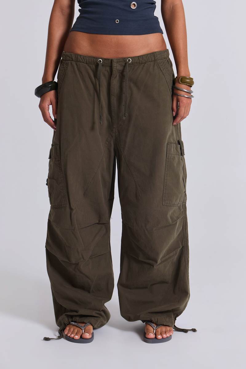 jaded london Khaki Parachute Cargo Pants Khaki
