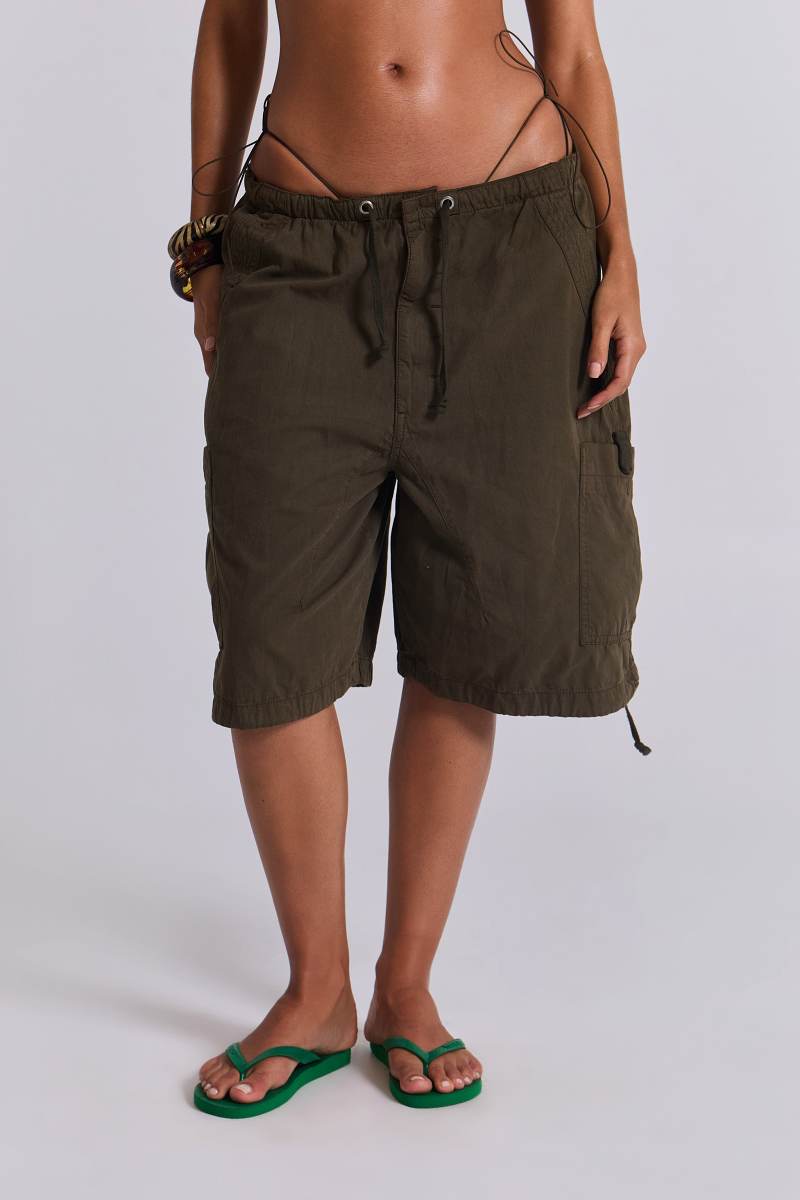 jaded london Khaki Parachute Cargo Shorts Khaki