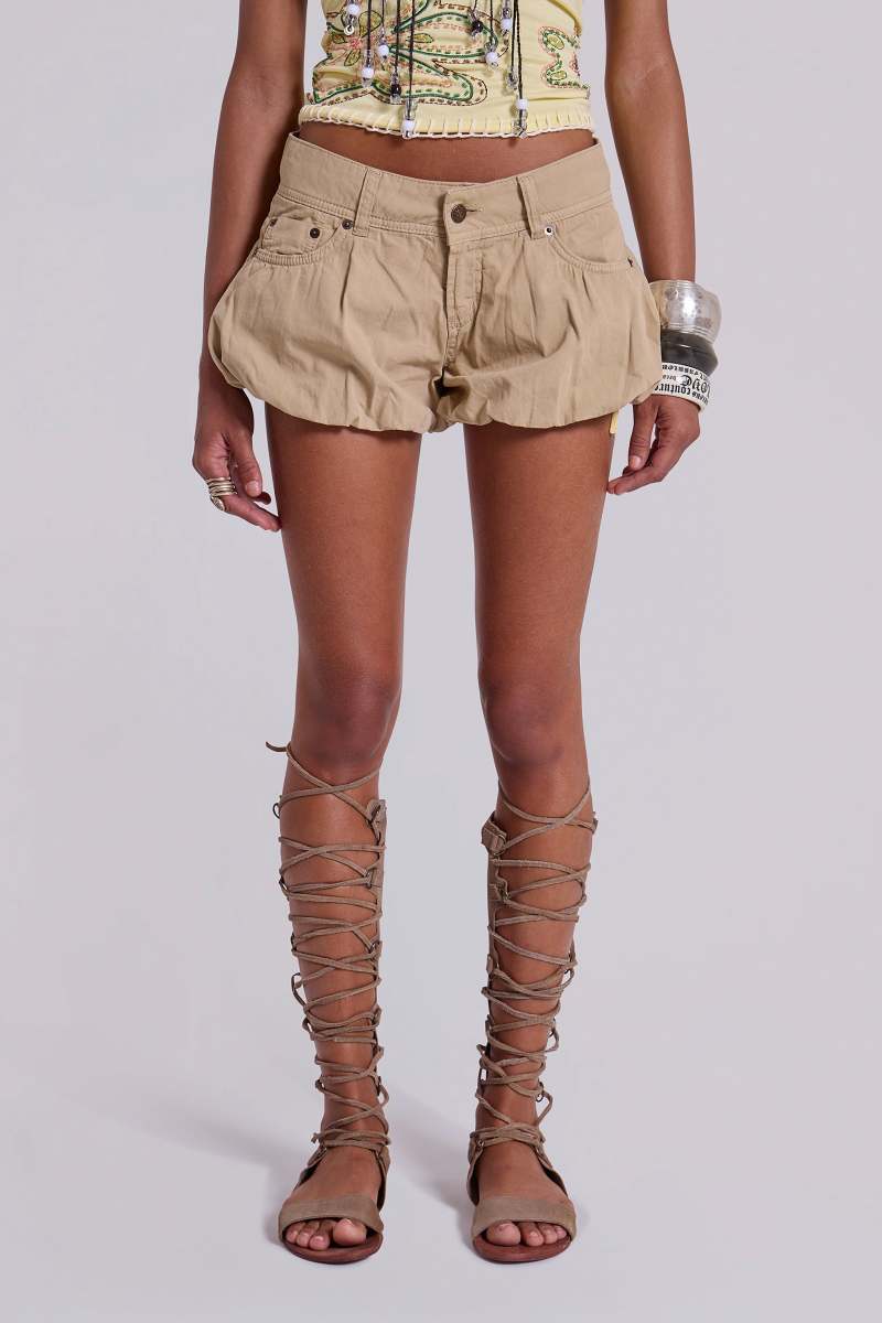 jaded london Lani Bubble Mini Shorts Beige