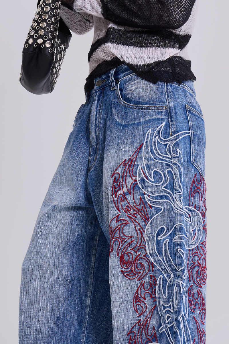 Jaded London Layered Tribal XL Colossus Jeans Blue