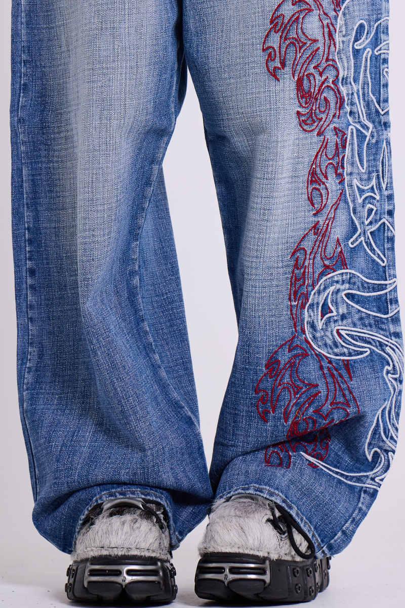 Jaded London Layered Tribal XL Colossus Jeans Blue