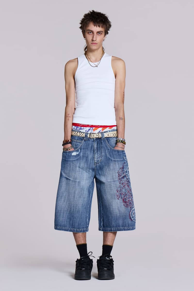 Jaded London Layered Tribal XL Colossus Jorts Blue