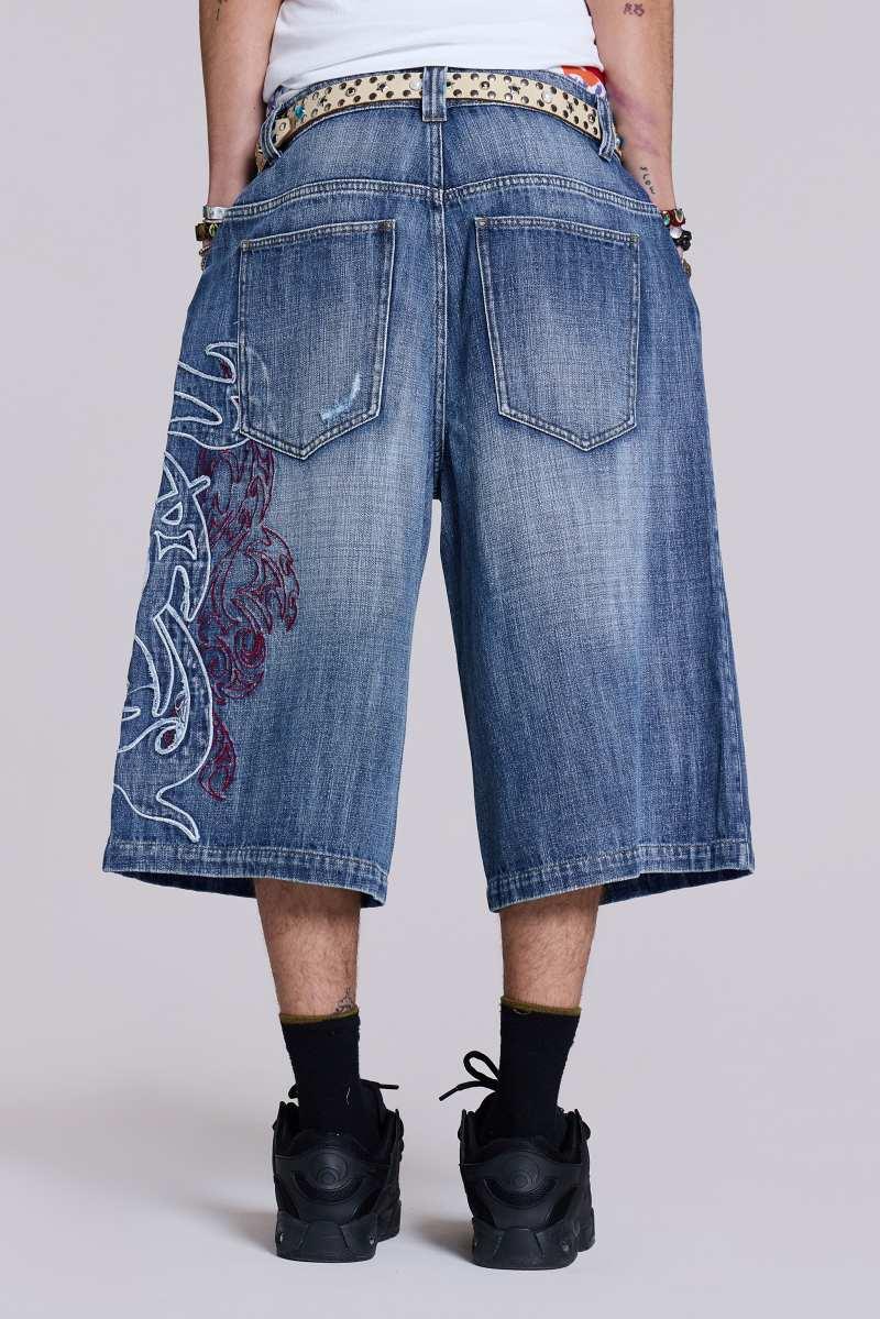 Jaded London Layered Tribal XL Colossus Jorts Blue