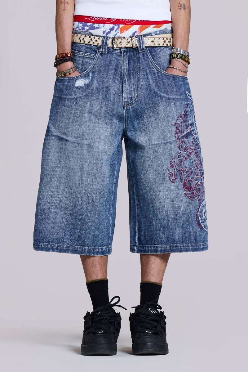 Jaded London Layered Tribal XL Colossus Jorts Blue
