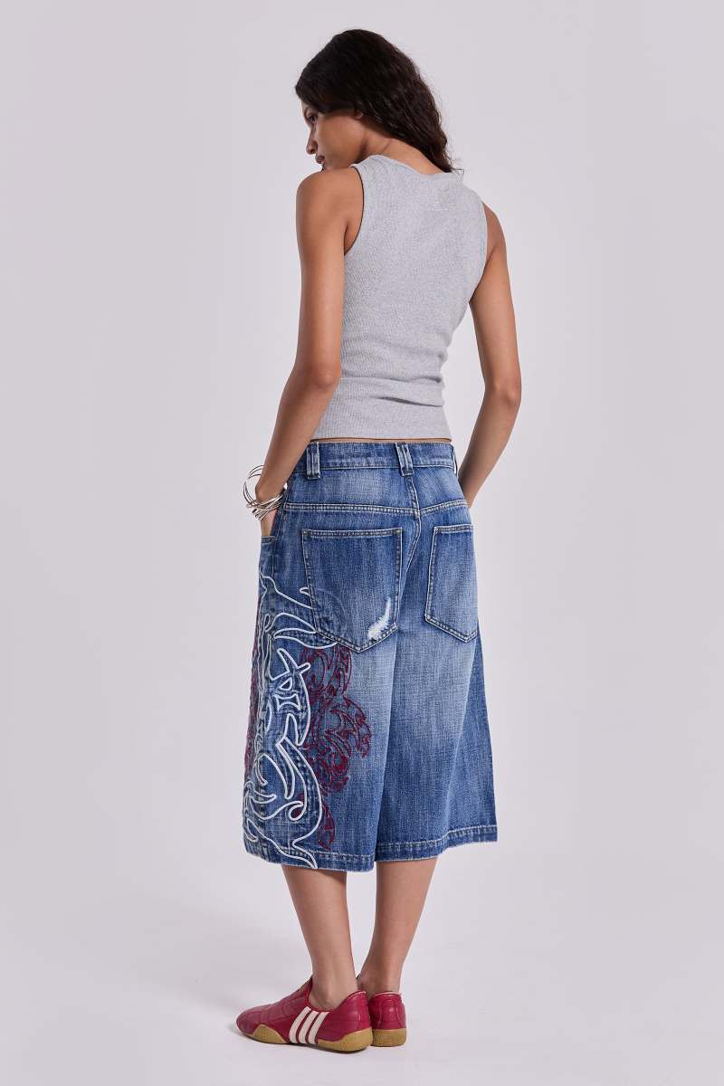 Jaded London Layered Tribal XL Colossus Jorts Blue