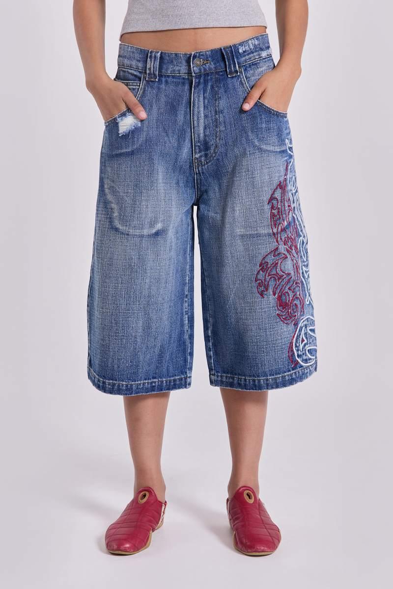 Jaded London Layered Tribal XL Colossus Jorts Blue