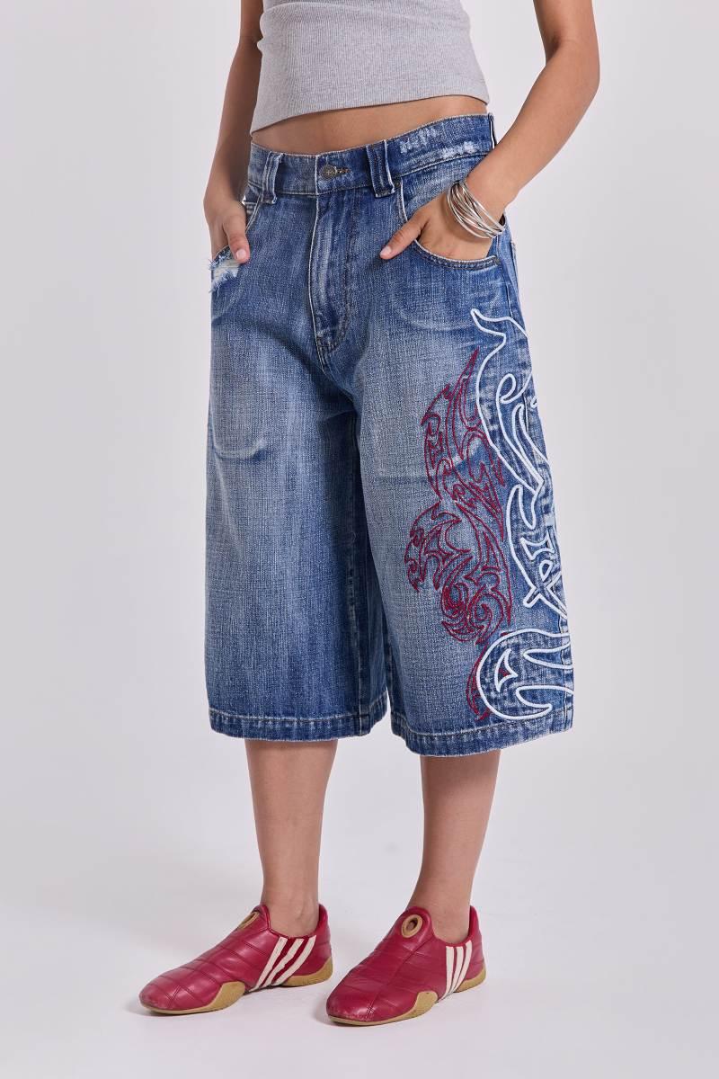 Jaded London Layered Tribal XL Colossus Jorts Blue