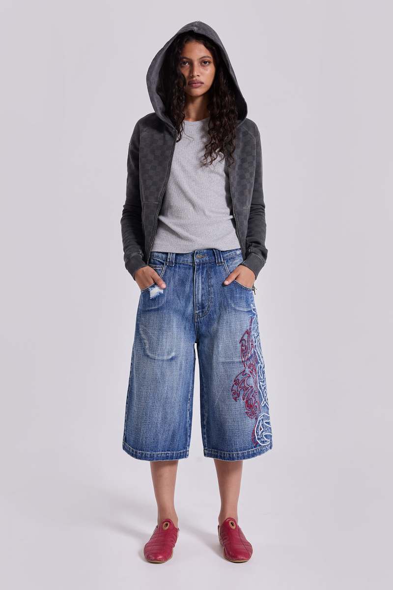 jaded london Layered Tribal XL Colossus Jorts Blue