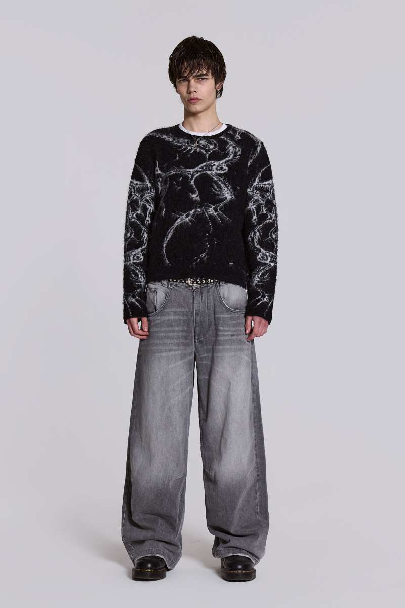 jaded london Lazy Willy Brushed Knit Jumper Black