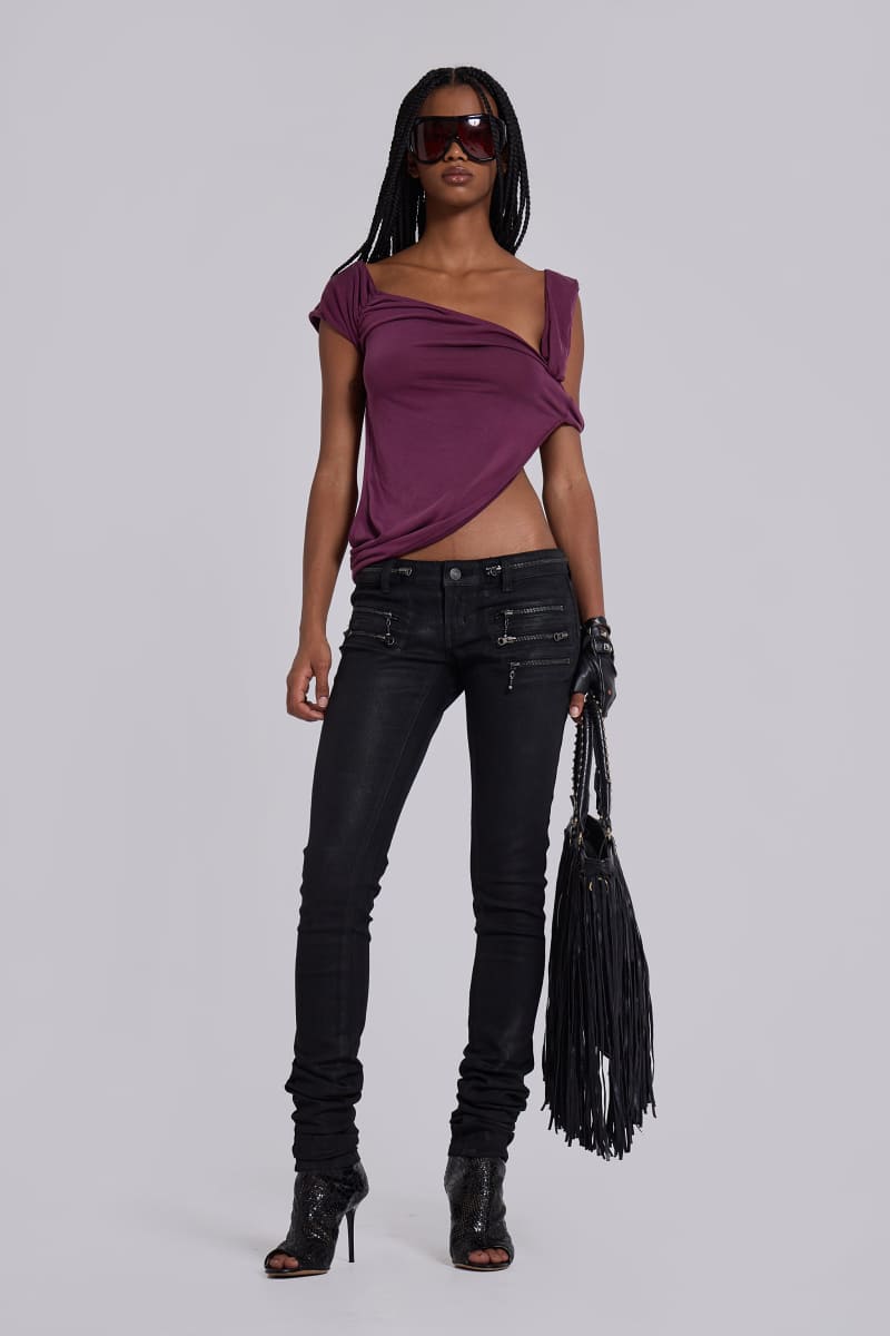 Jaded London Liana Asymmetric Drape Top Purple