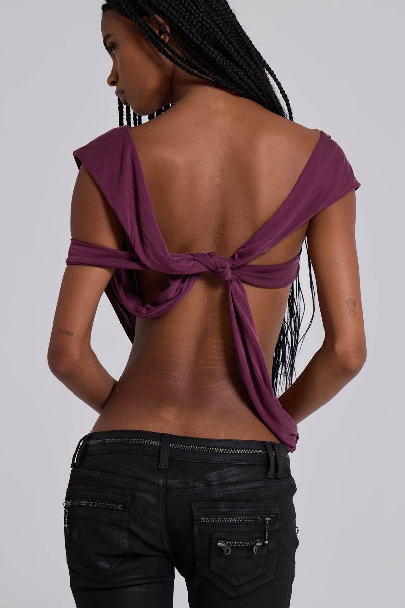 jaded london Liana Asymmetric Drape Top Purple