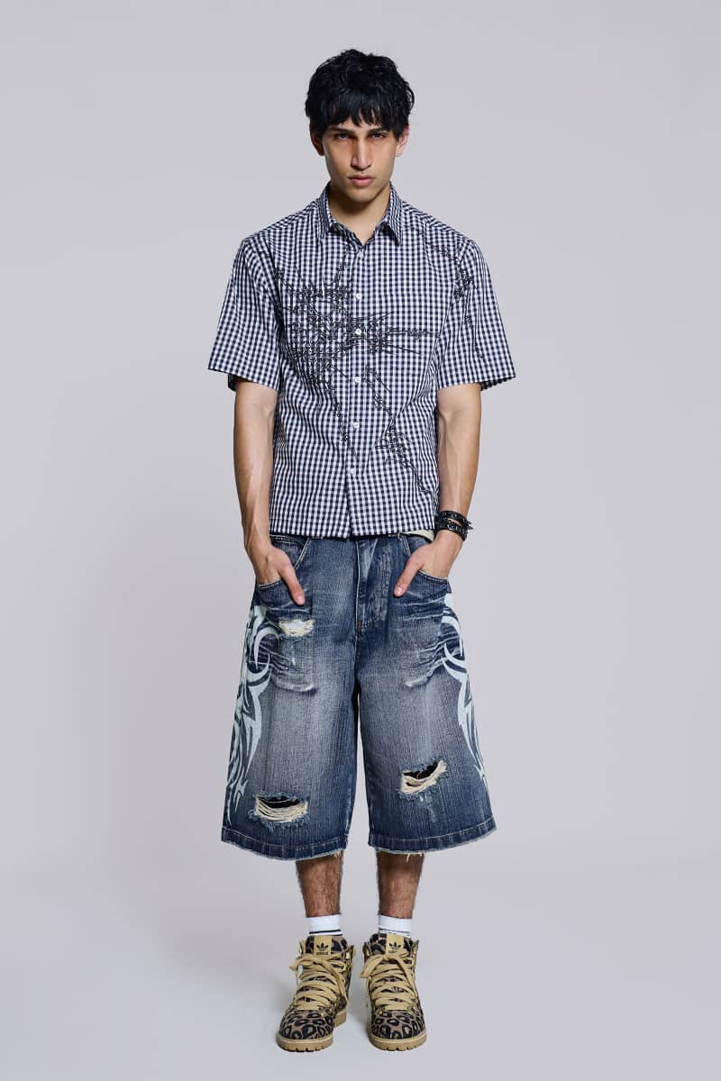 Jaded London Light Wash Blade Colossus Jorts Blue