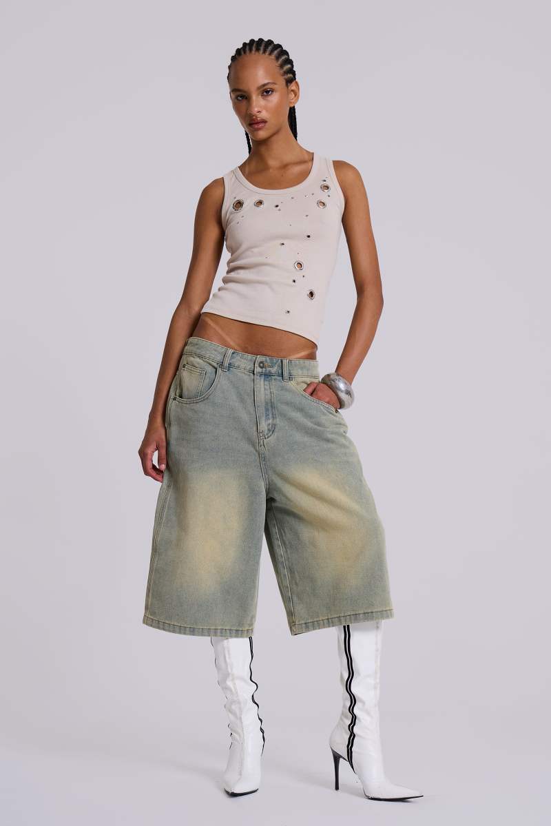 Jaded London Light Wash Jumbo Jorts Blue