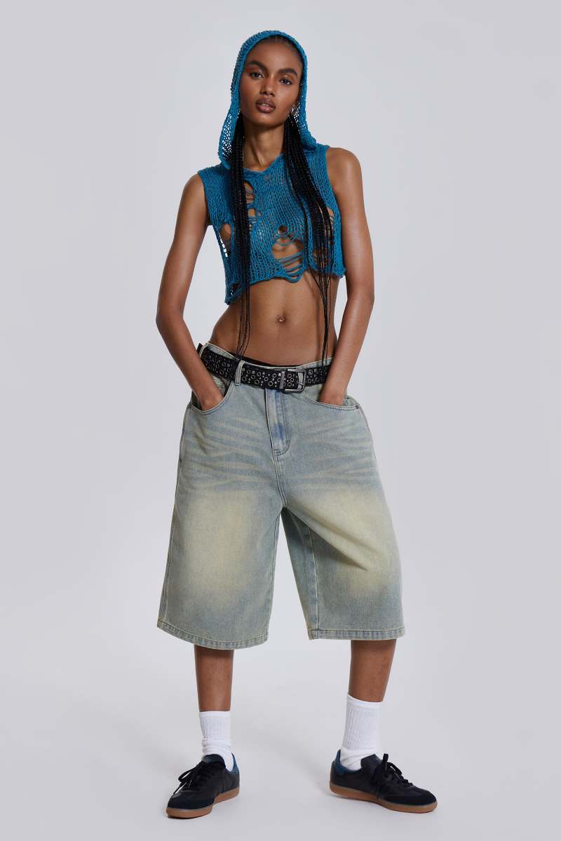 Jaded London Light Wash Jumbo Jorts Blue