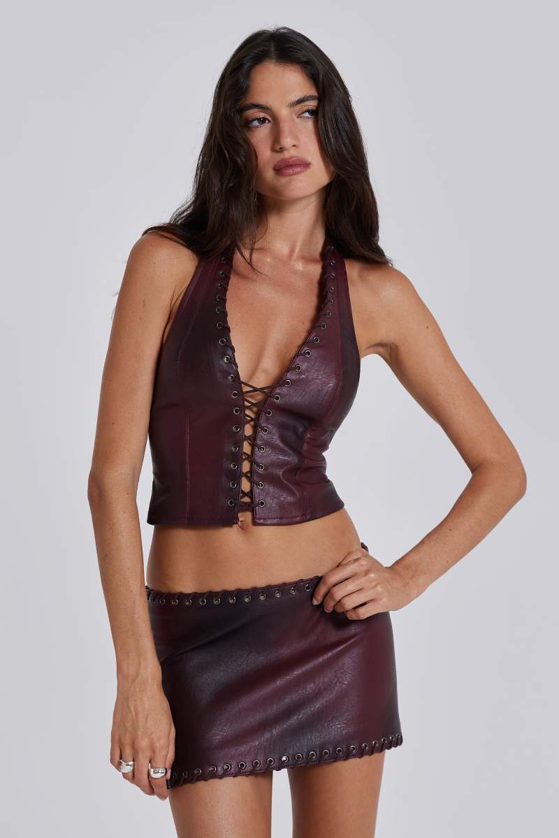 Jaded London Lynx Faux Leather Corset Top Multi