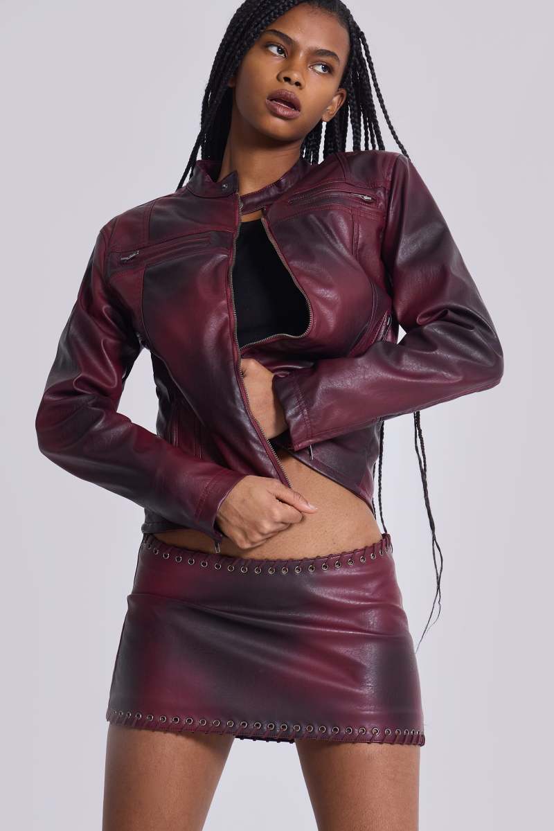 Jaded London Lynx Faux Leather Mini Skirt Red