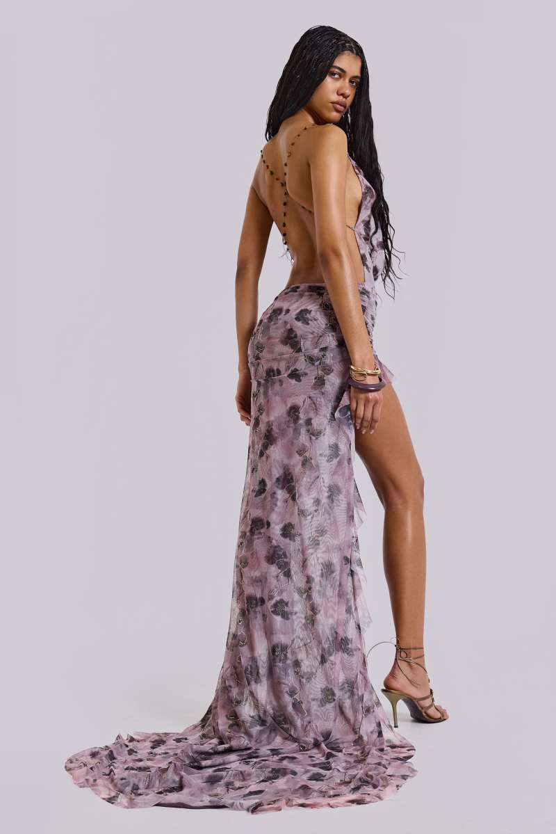 Jaded London Maeve Backless Maxi Dress Purple