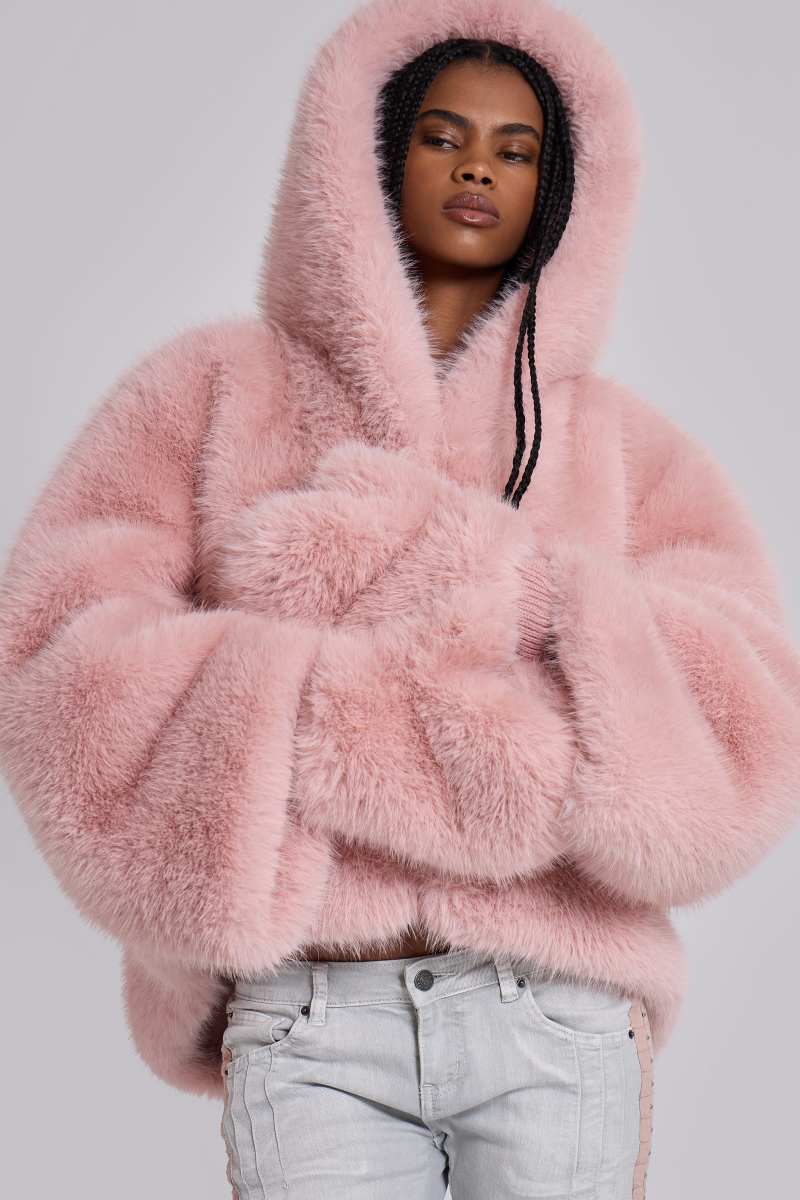 Jaded London Mara Faux Fur Gloves In Pink Pink