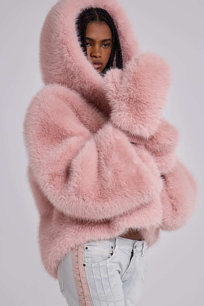 jaded london Mara Faux Fur Gloves in Pink Pink