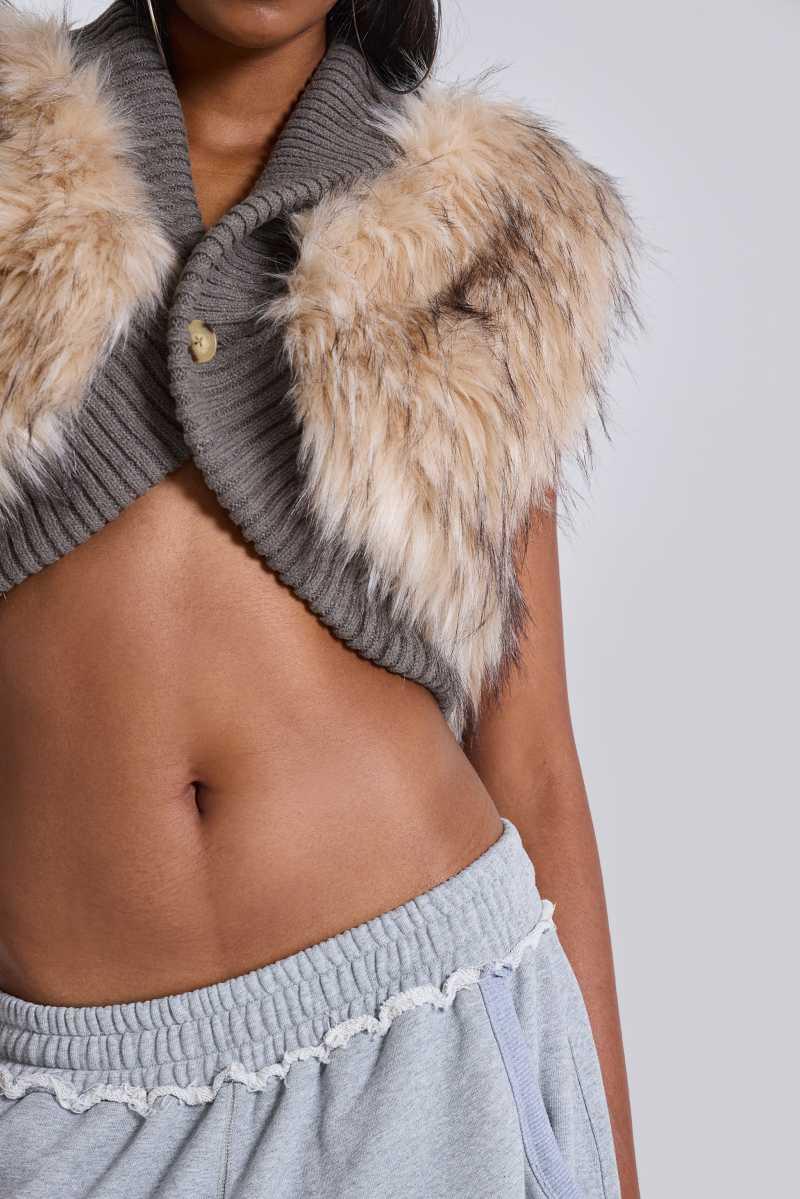 Jaded London Meka Faux Fur Knit Shrug Multi