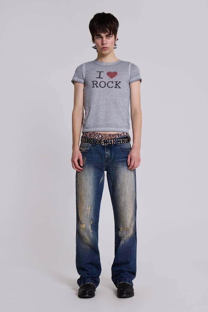 Jaded London Metal Flared Jeans Blue