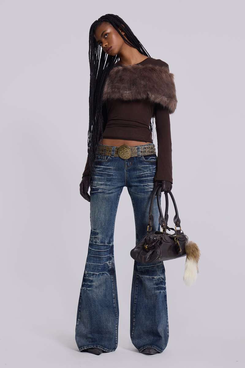 Jaded London Mid Blue Drift Bootcut Jeans Blue