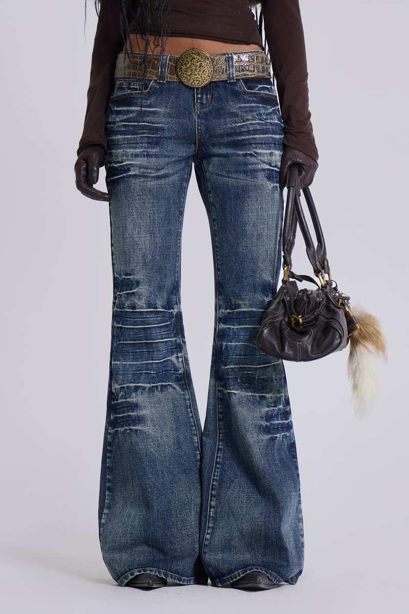 Jaded London Mid Blue Drift Bootcut Jeans Blue