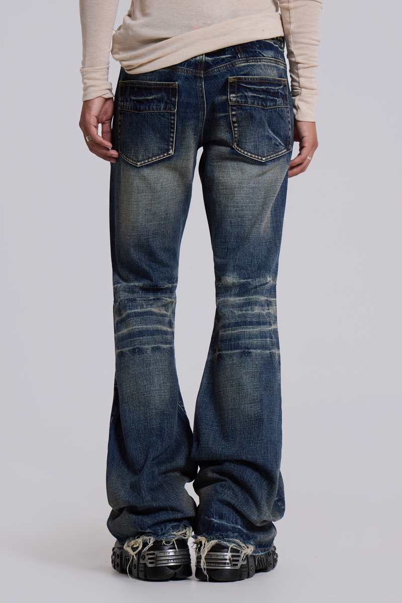 Jaded London Mid Blue Drift Flared Jeans Blue