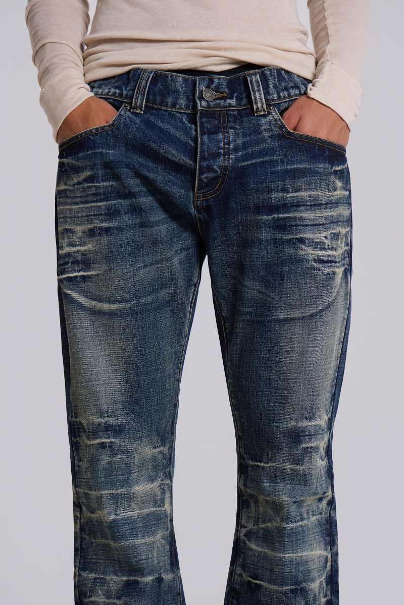 Jaded London Mid Blue Drift Flared Jeans Blue