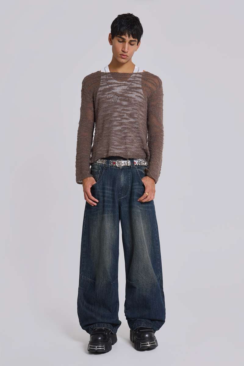 Jaded London Mid Blue Slub Colossus Jeans Blue