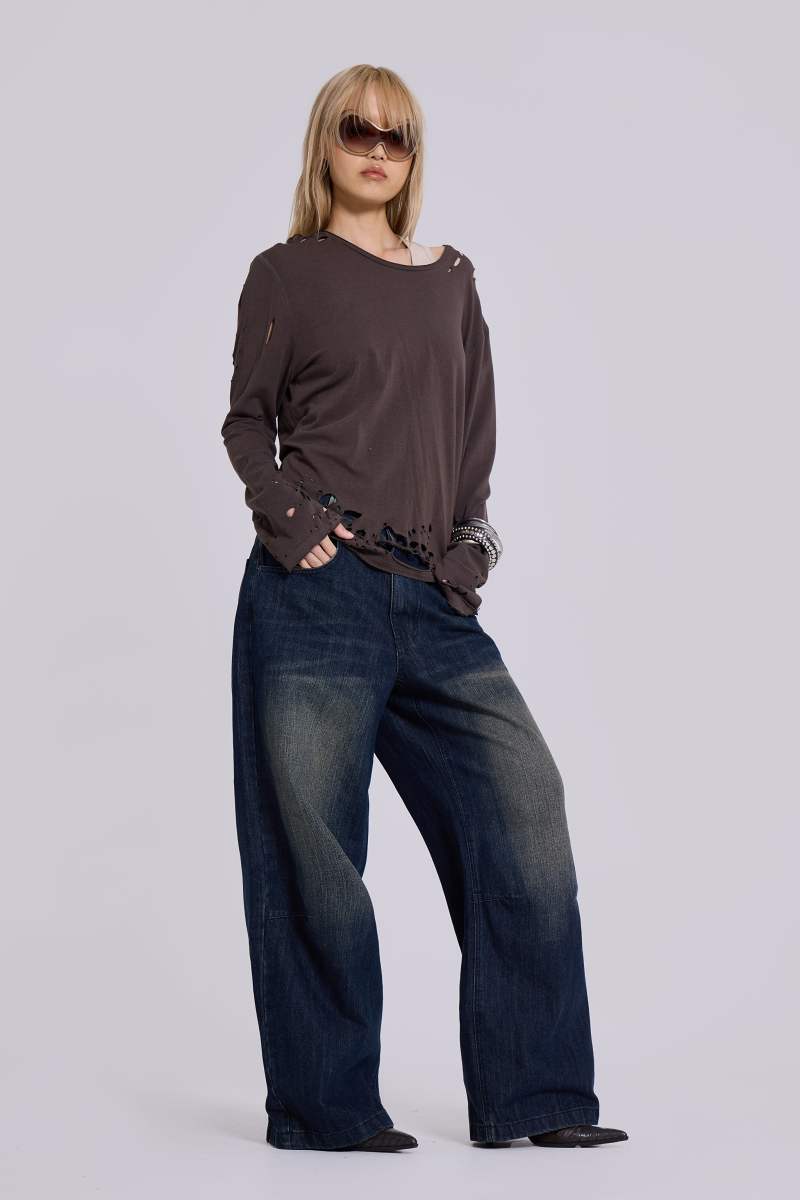 Jaded London Mid Blue Slub Colossus Jeans Blue