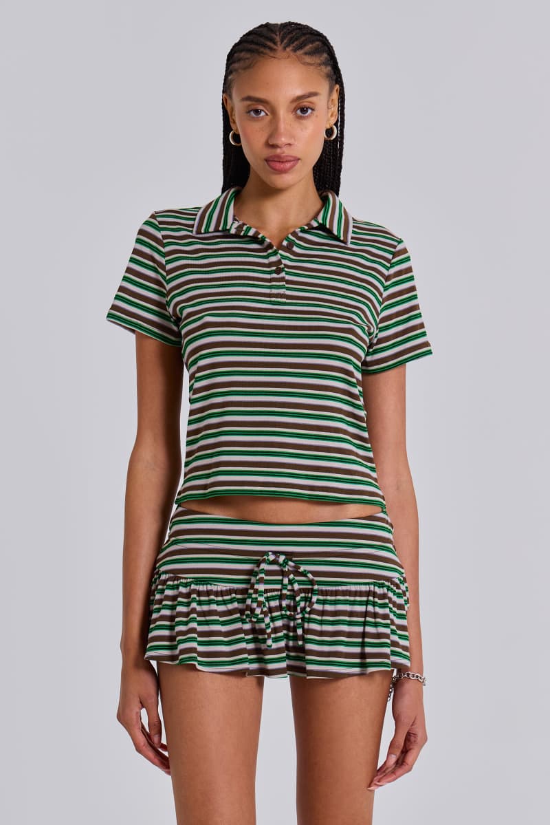 Jaded London Mila Stripe Mini Skort Green