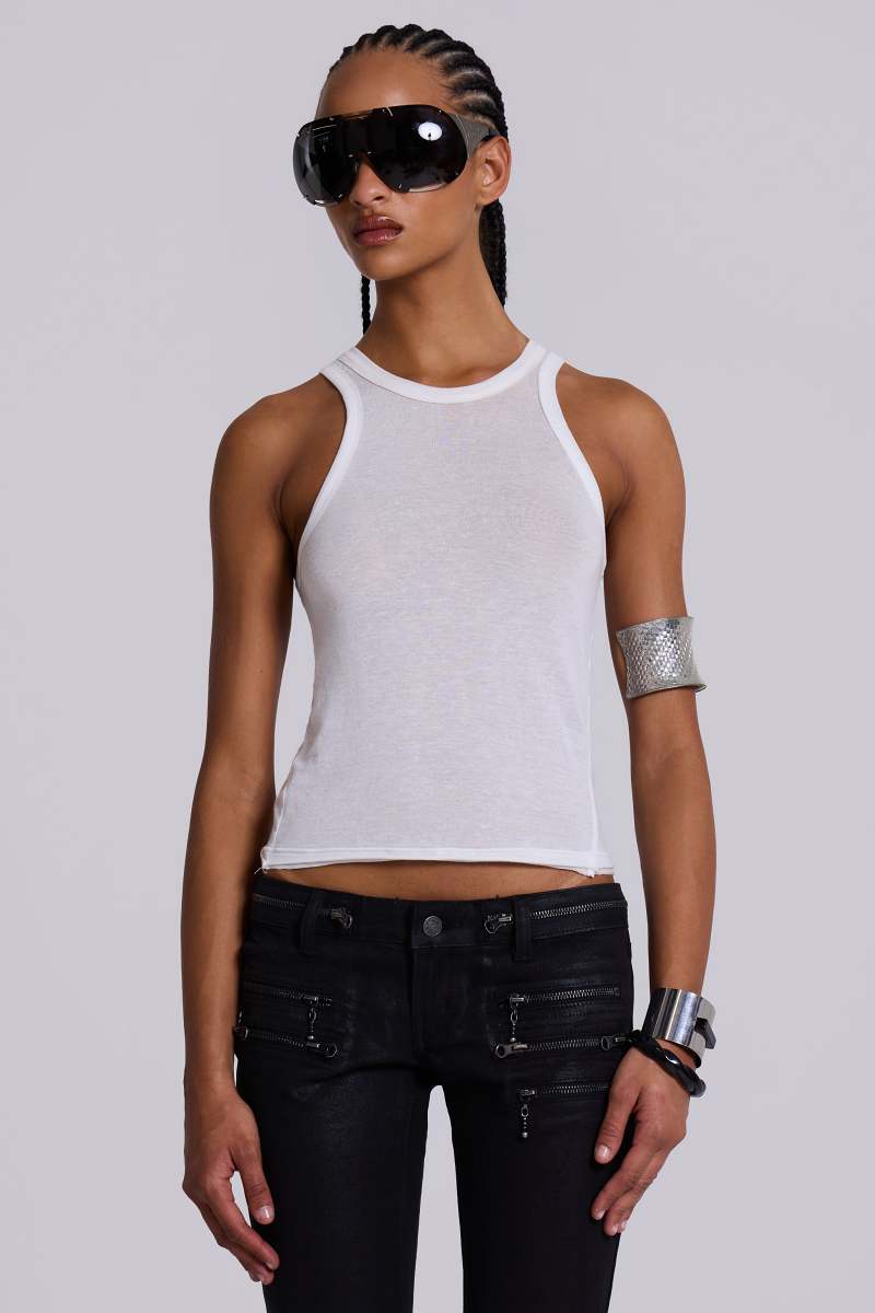 Jaded London Mist Racer Vest Top White