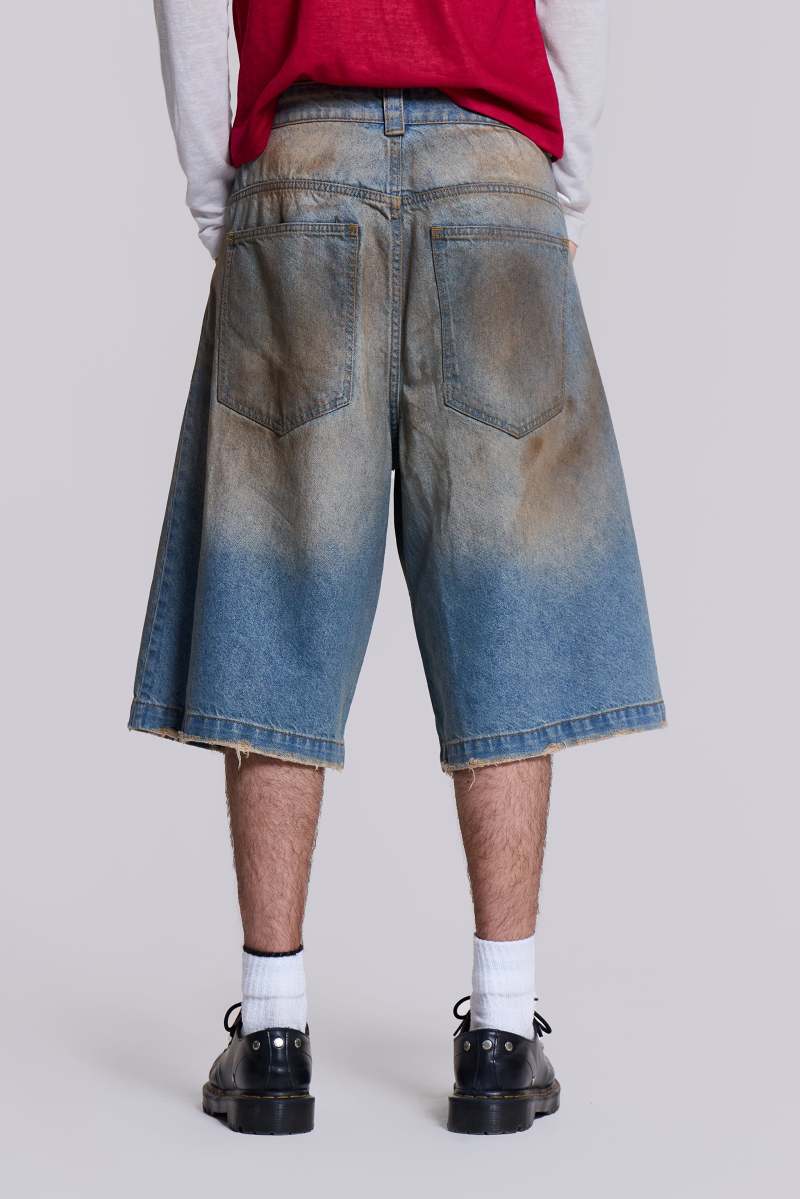 Jaded London Mud Wash Colossus Jorts Blue