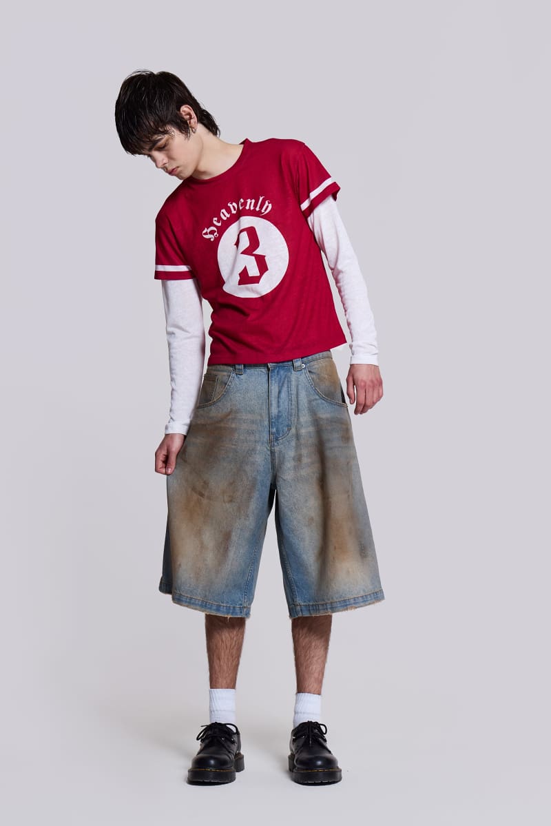 jaded london Mud Wash Colossus Jorts Blue