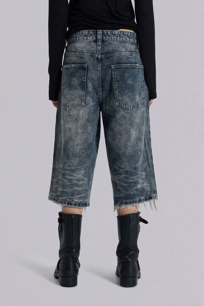 jaded london Nia Slim Leg Distressed Jorts Blue
