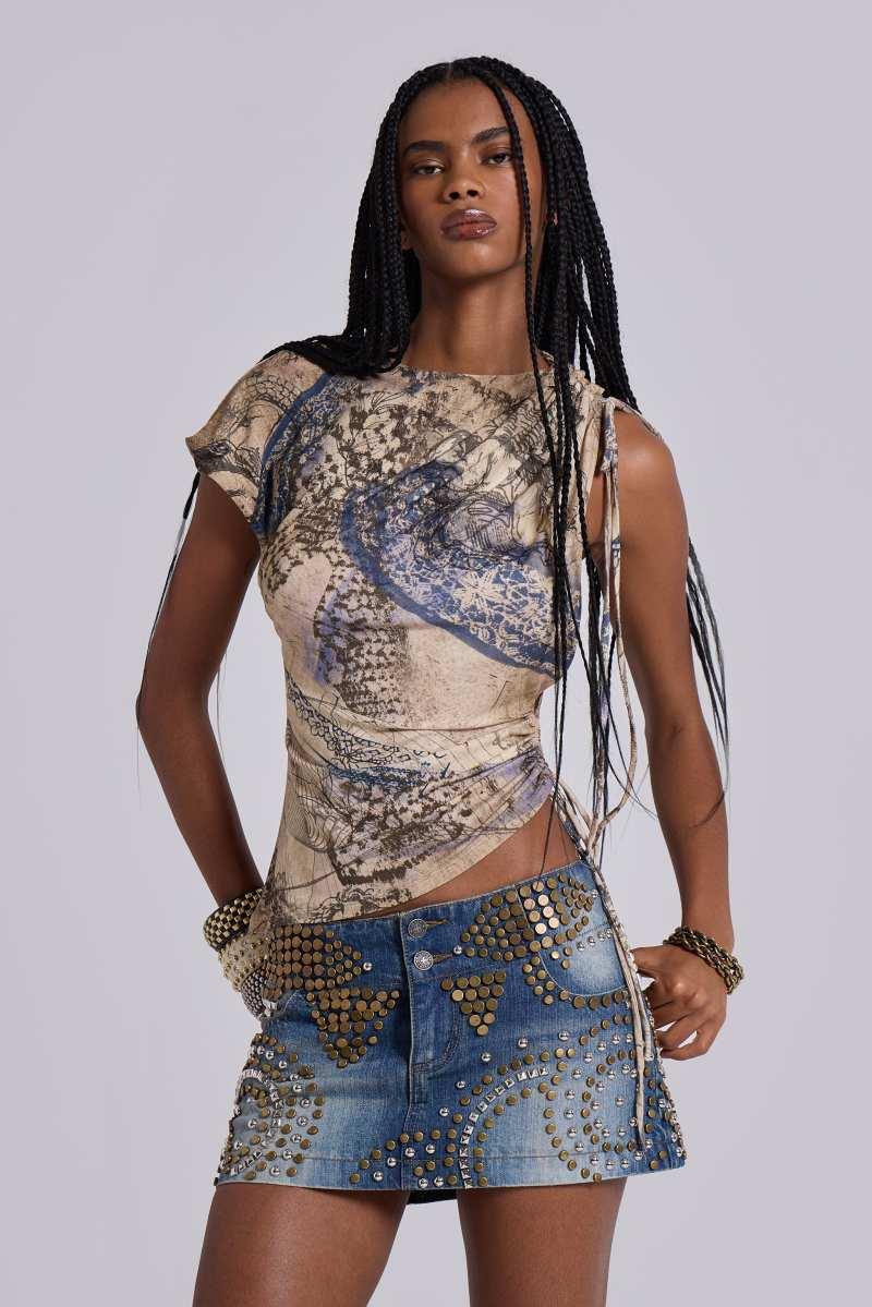 jaded london Nuka Asymmetric Drape Top Multi