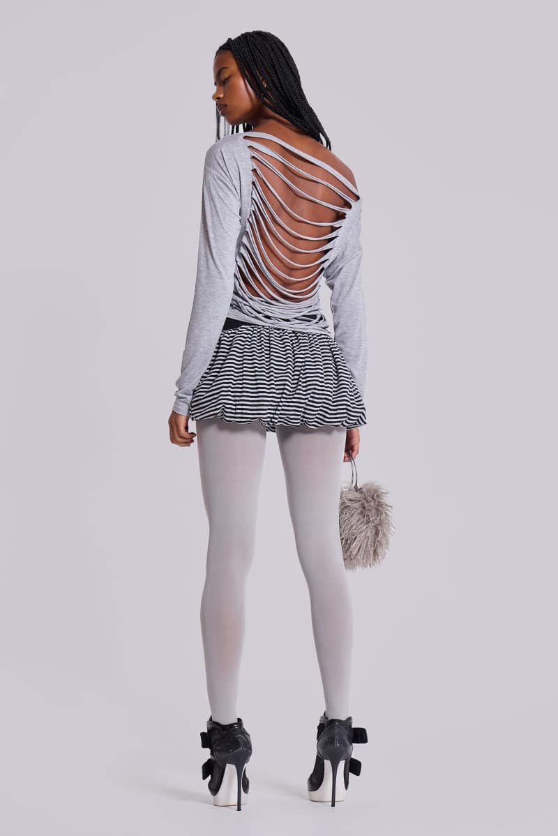 Jaded London Obsessed Slashed Layered Top Grey