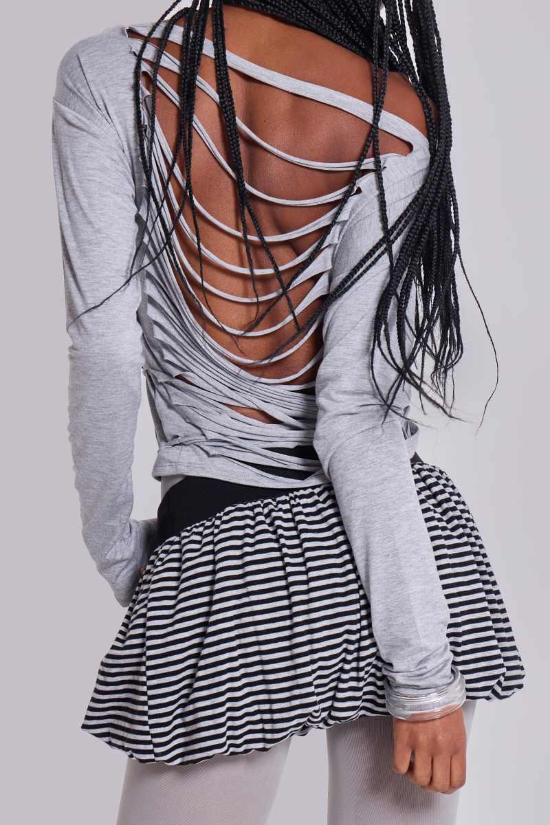 jaded london Obsessed Slashed Layered Top Grey