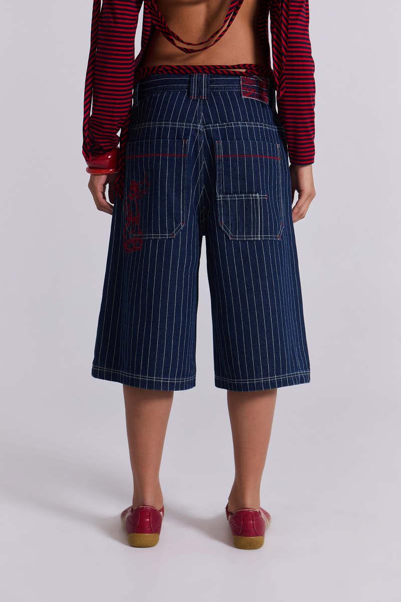 Jaded London Ollie Pinstripe Jorts Blue