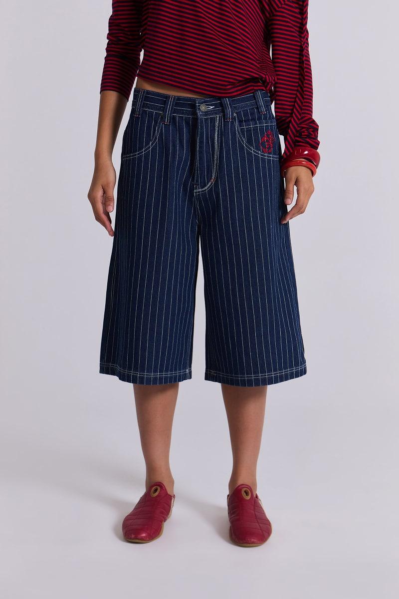 Jaded London Ollie Pinstripe Jorts Blue