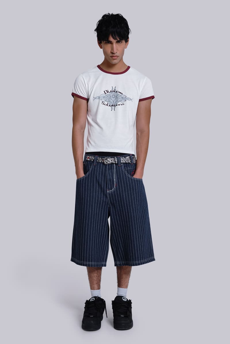 Jaded London Ollie Pinstripe Jorts Blue