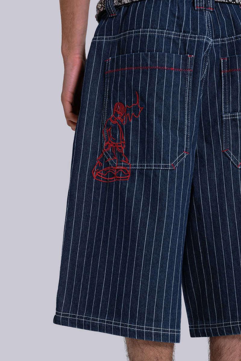 Jaded London Ollie Pinstripe Jorts Blue