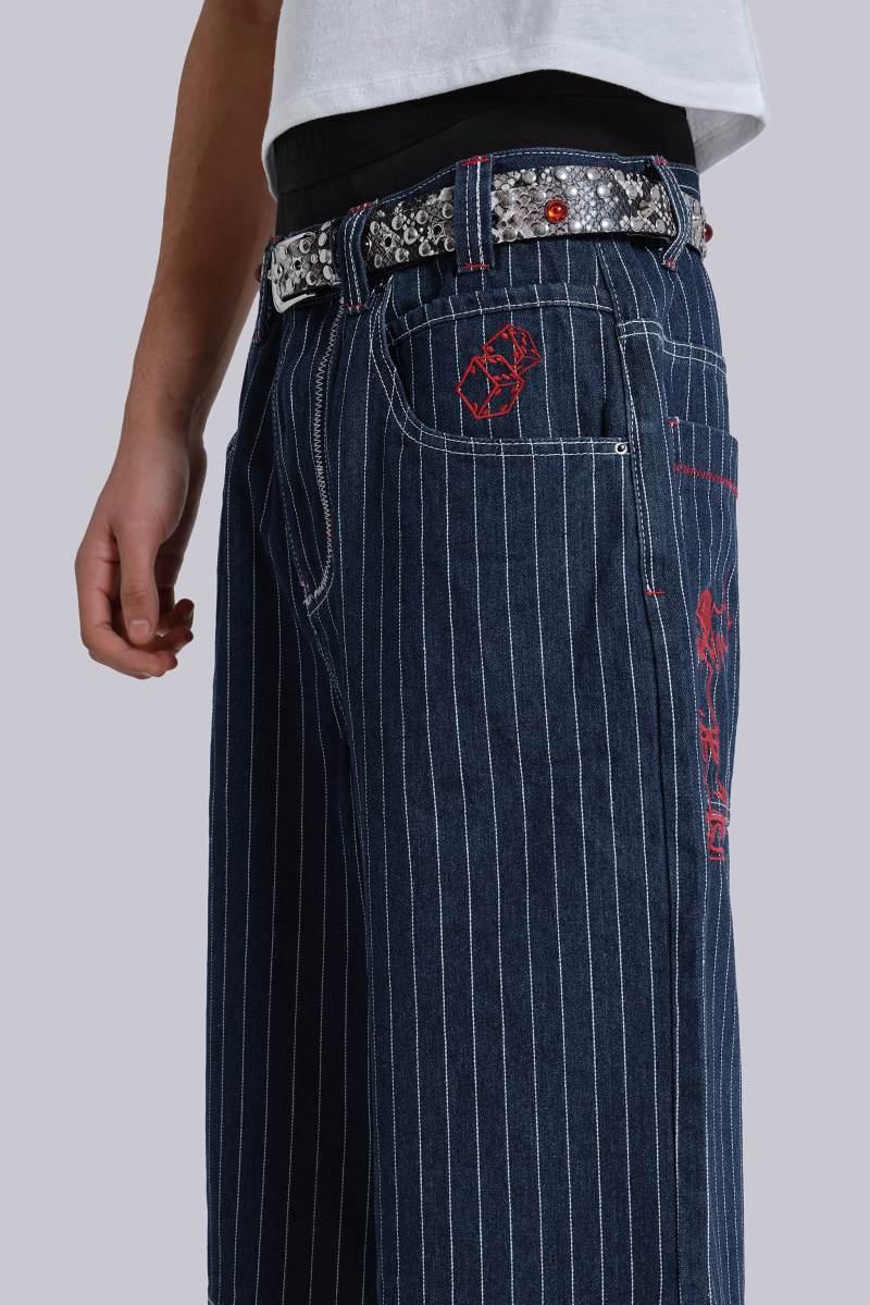 Jaded London Ollie Pinstripe Jorts Blue